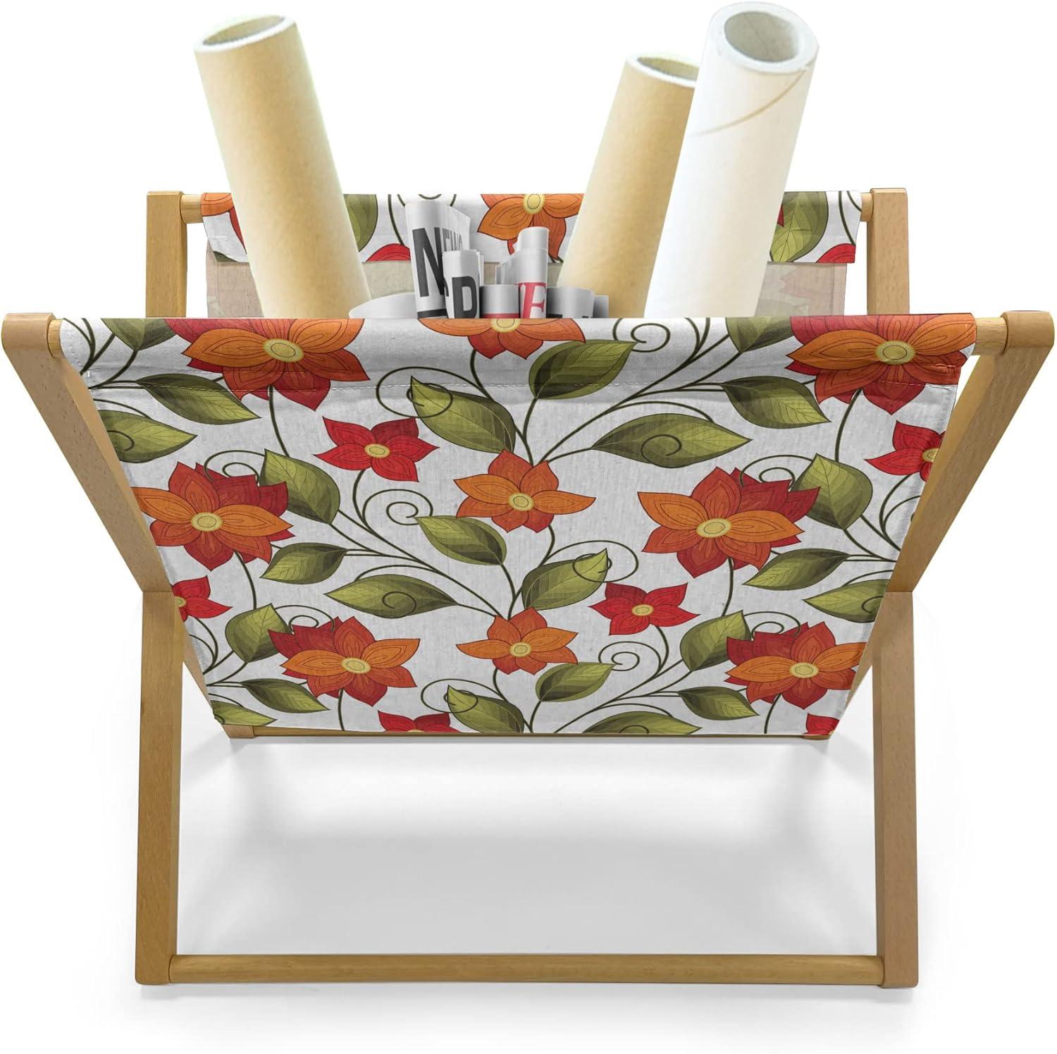 imageAmbesonne Shabby Flora Magazine and Book Holder Romantic Rose Petals with Branches Nature Beauty Valentine Feminine Print Floor Rack Decor for Interior of Home amp Office 22 x 19 Pink and YellowOlive Green Orange White