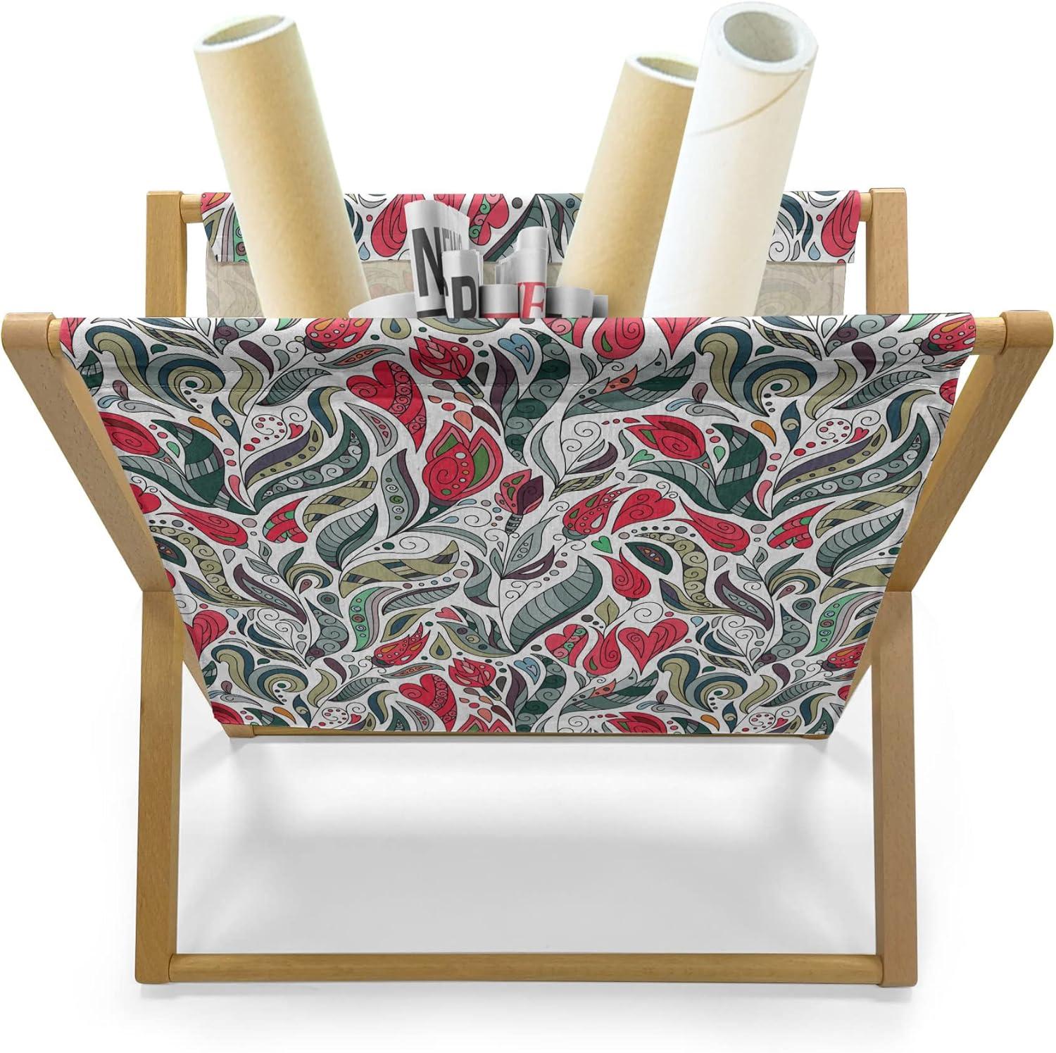 imageAmbesonne Shabby Flora Magazine and Book Holder Romantic Rose Petals with Branches Nature Beauty Valentine Feminine Print Floor Rack Decor for Interior of Home amp Office 22 x 19 Pink and YellowGrey and Hot Pink