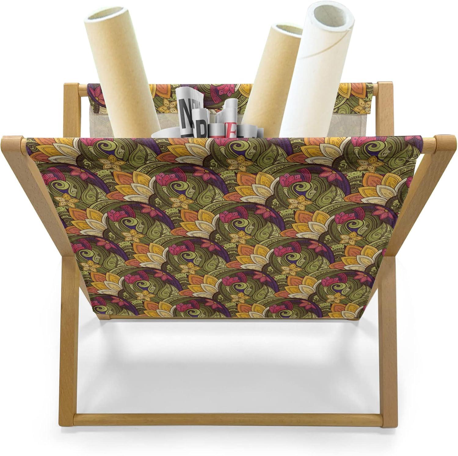 imageAmbesonne Shabby Flora Magazine and Book Holder Romantic Rose Petals with Branches Nature Beauty Valentine Feminine Print Floor Rack Decor for Interior of Home amp Office 22 x 19 Pink and YellowOlive Green Purple Pink