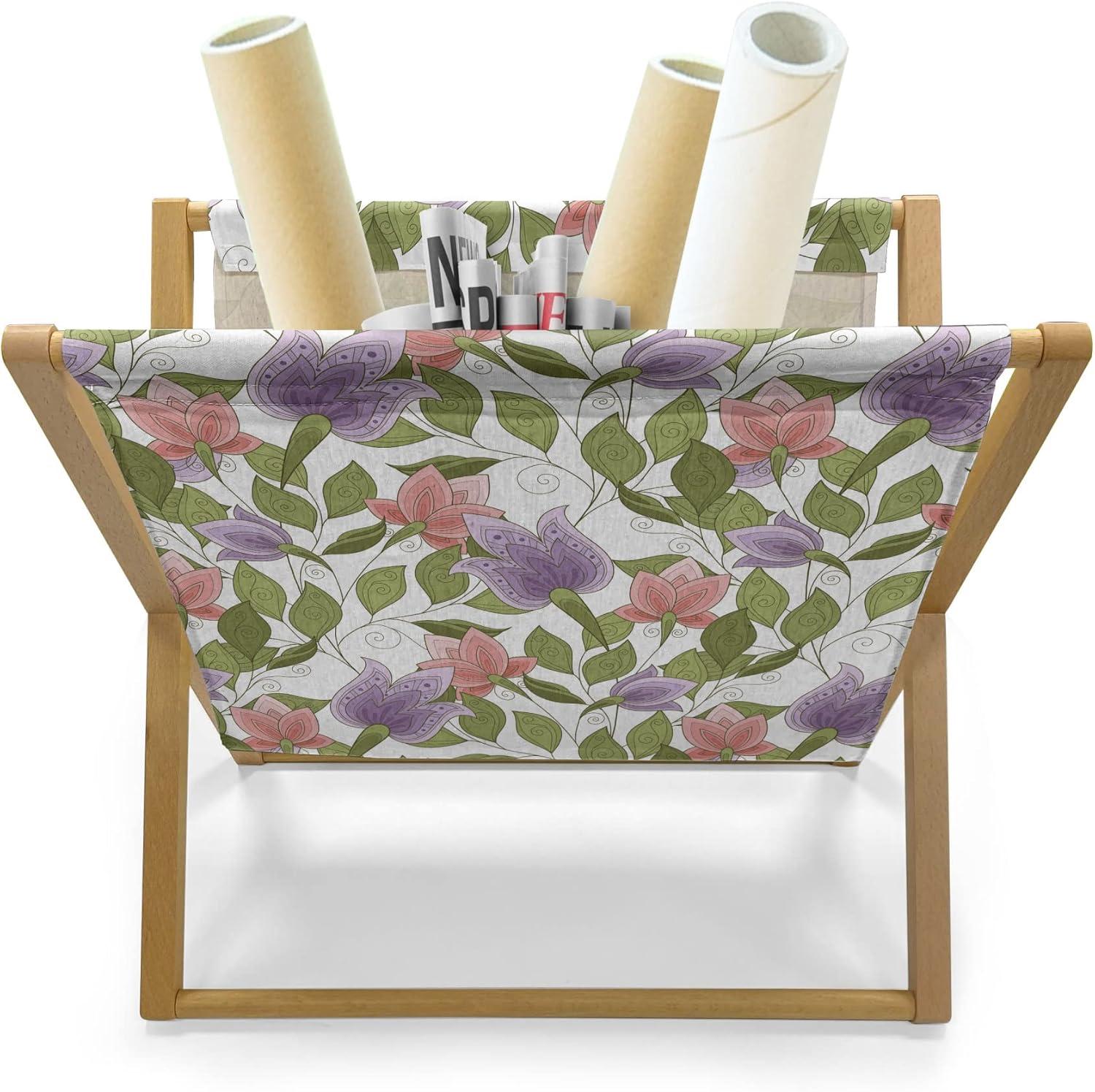 imageAmbesonne Shabby Flora Magazine and Book Holder Romantic Rose Petals with Branches Nature Beauty Valentine Feminine Print Floor Rack Decor for Interior of Home amp Office 22 x 19 Pink and YellowOlive Green Coral