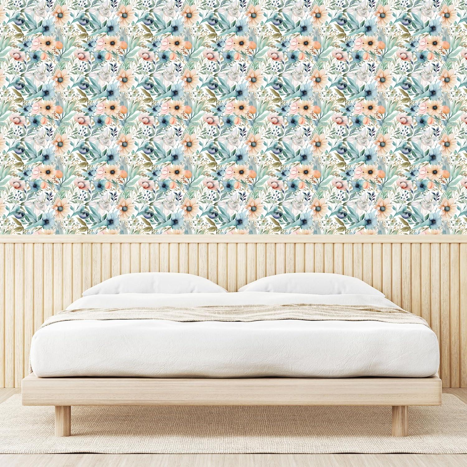 imageAmbesonne Spring Floral Peel amp Stick Wallpaper for Home Valentines Day Concept Romantic Garden Flowers with Leaves Greenery SelfAdhesive Living Room Kitchen Accent 13 x 100 Seafoam Peach White