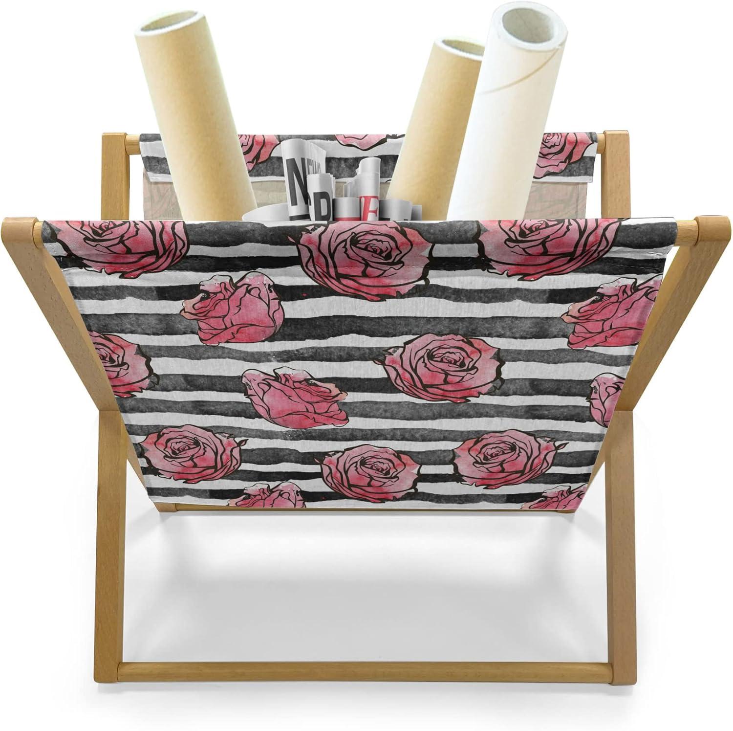 imageAmbesonne Valentines Day Magazine and Book Holder Classic Romantic Rose Flowers Branches Bouquet on Plain Backdrop Decorative Floor Rack Organizer for Living Room 22x19 White Ruby and GreenWhite Black Coral