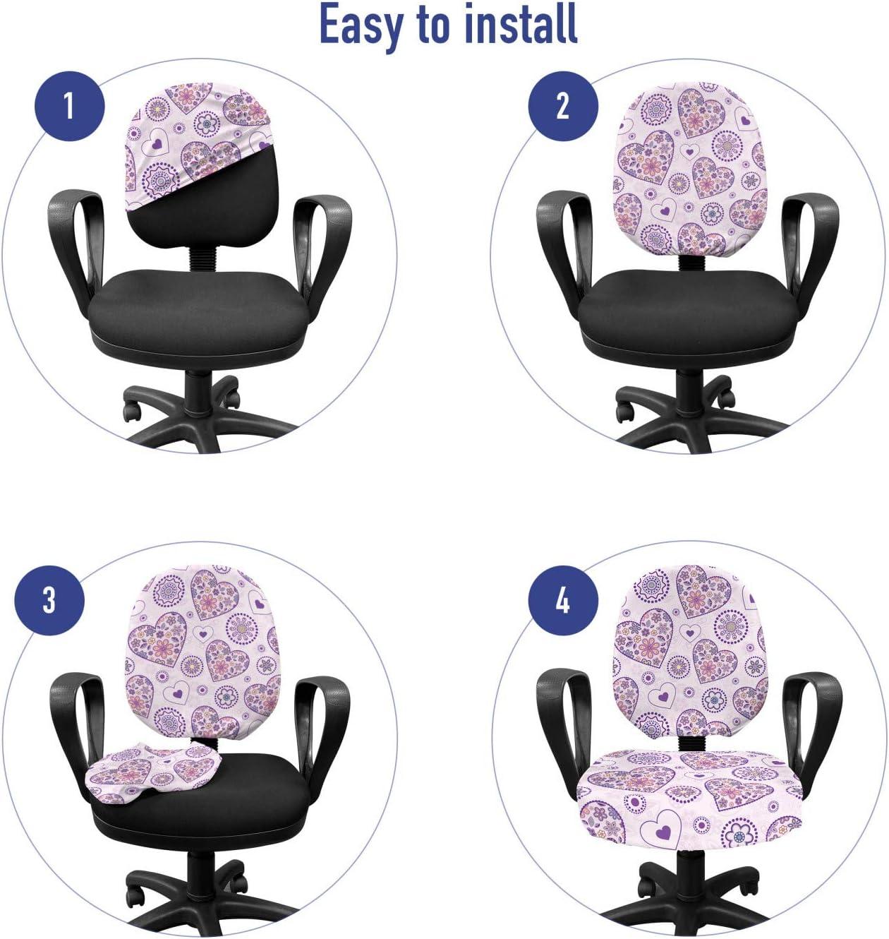 imageAmbesonne Valentines Office Chair Slipcover Heart Outlines Filled with Spring Inspired Flower Motifs Protective Stretch Decorative Fabric Cover Pale Pink Purple Yellow