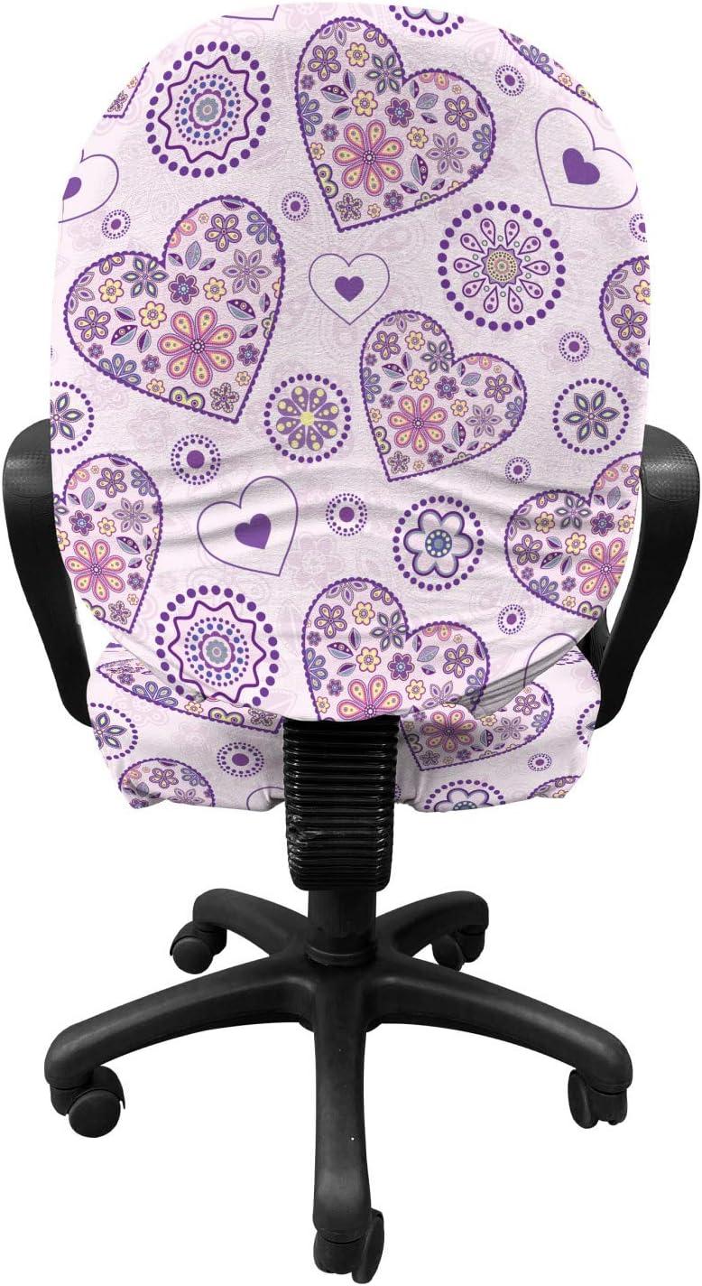 imageAmbesonne Valentines Office Chair Slipcover Heart Outlines Filled with Spring Inspired Flower Motifs Protective Stretch Decorative Fabric Cover Pale Pink Purple Yellow
