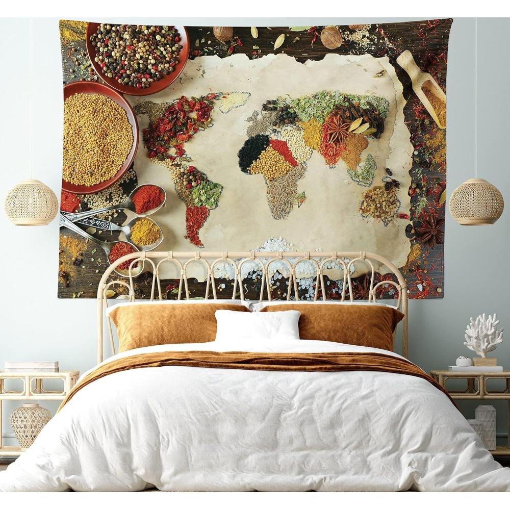 imageAmbesonne Compass Tapestry Compass Illustration with Lettering Nautical Ocean Adventure Themed Print Wide Wall Hanging for Bedroom Living Room Dorm 60 X 40 Night Blue BeigeBeige Vermilion