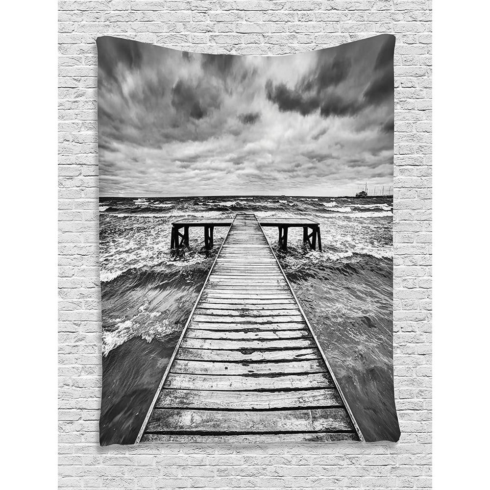 imageAmbesonne Compass Tapestry Compass Illustration with Lettering Nautical Ocean Adventure Themed Print Wide Wall Hanging for Bedroom Living Room Dorm 60 X 40 Night Blue BeigeWhite Black