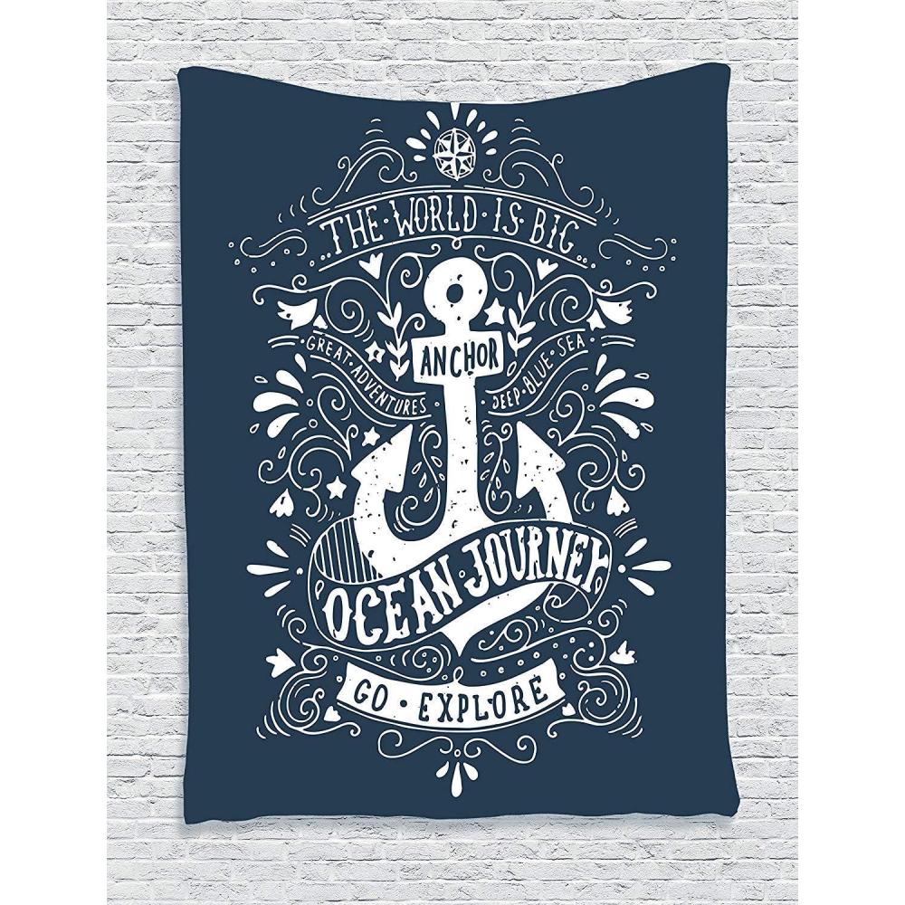 imageAmbesonne Compass Tapestry Compass Illustration with Lettering Nautical Ocean Adventure Themed Print Wide Wall Hanging for Bedroom Living Room Dorm 60 X 40 Night Blue BeigeBlue