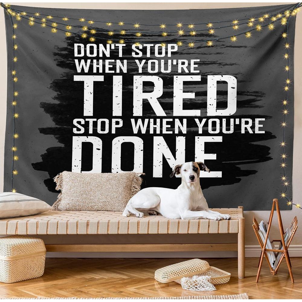 imageAmbesonne Fitness Tapestry Words Dont Stop Encouraging Keep Moving Brush Strokes Wide Wall Hanging for Bedroom Living Room Dorm 80 X 60 Charcoal Grey White
