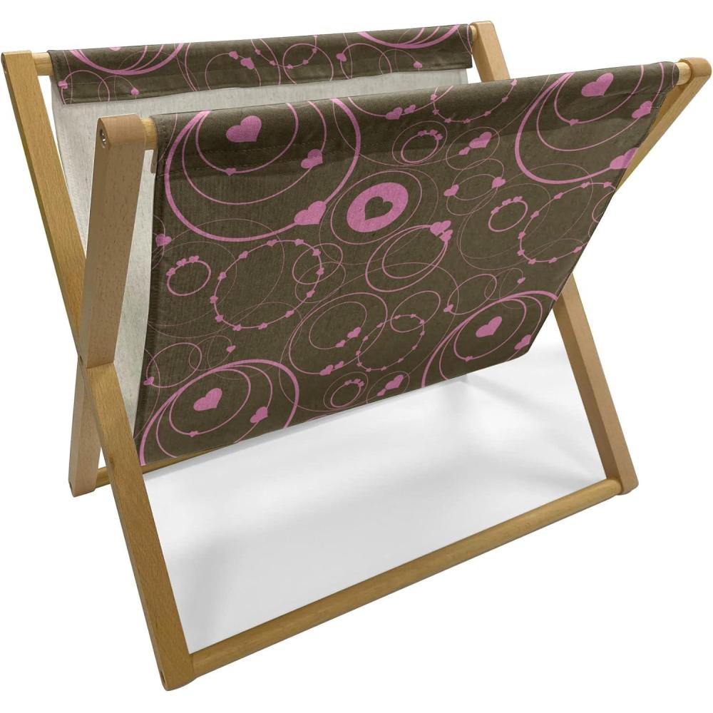 imageAmbesonne Hearts Magazine and Book Holder Valentines Day Themed Ornate Romantic Pink Circles and Shapes on Dark Background Floor Rack Decor for Interior of Home amp Office 22 x 19 Pink BrownPink Brown