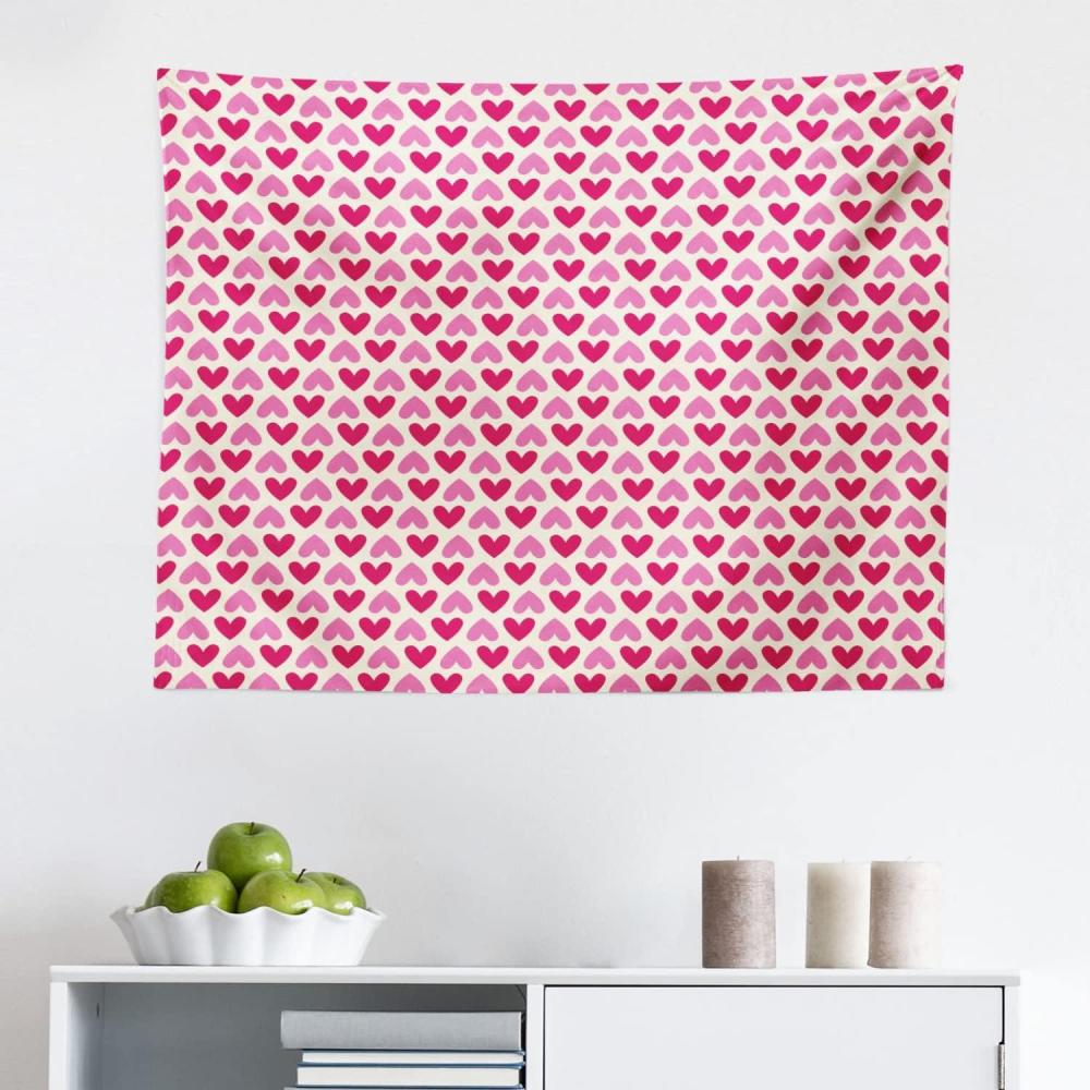 imageAmbesonne Pink and White Tapestry Valentines Day Concept an Array of Upside down Pinky Plumpy Hearts Fabric Wall Hanging Decor for Bedroom Living Room Dorm 28 X 23 Pink Cream MagentaPink Cream Magenta
