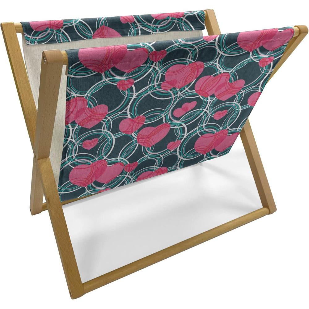 imageAmbesonne Romantic Magazine and Book Holder Repeating Love Theme with Roses and Little Hearts Valentines Day Decorative Floor Rack Organizer for Living Room 22x19 Rose CoralPink Dark Teal