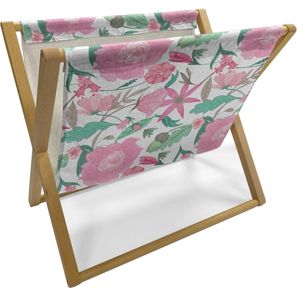 imageAmbesonne Romantic Magazine and Book Holder Repeating Love Theme with Roses and Little Hearts Valentines Day Decorative Floor Rack Organizer for Living Room 22x19 Rose CoralPink and Jade Green