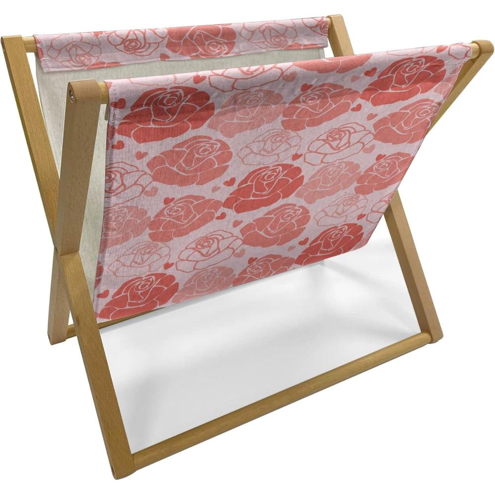 imageAmbesonne Romantic Magazine and Book Holder Repeating Love Theme with Roses and Little Hearts Valentines Day Decorative Floor Rack Organizer for Living Room 22x19 Rose CoralRose Coral