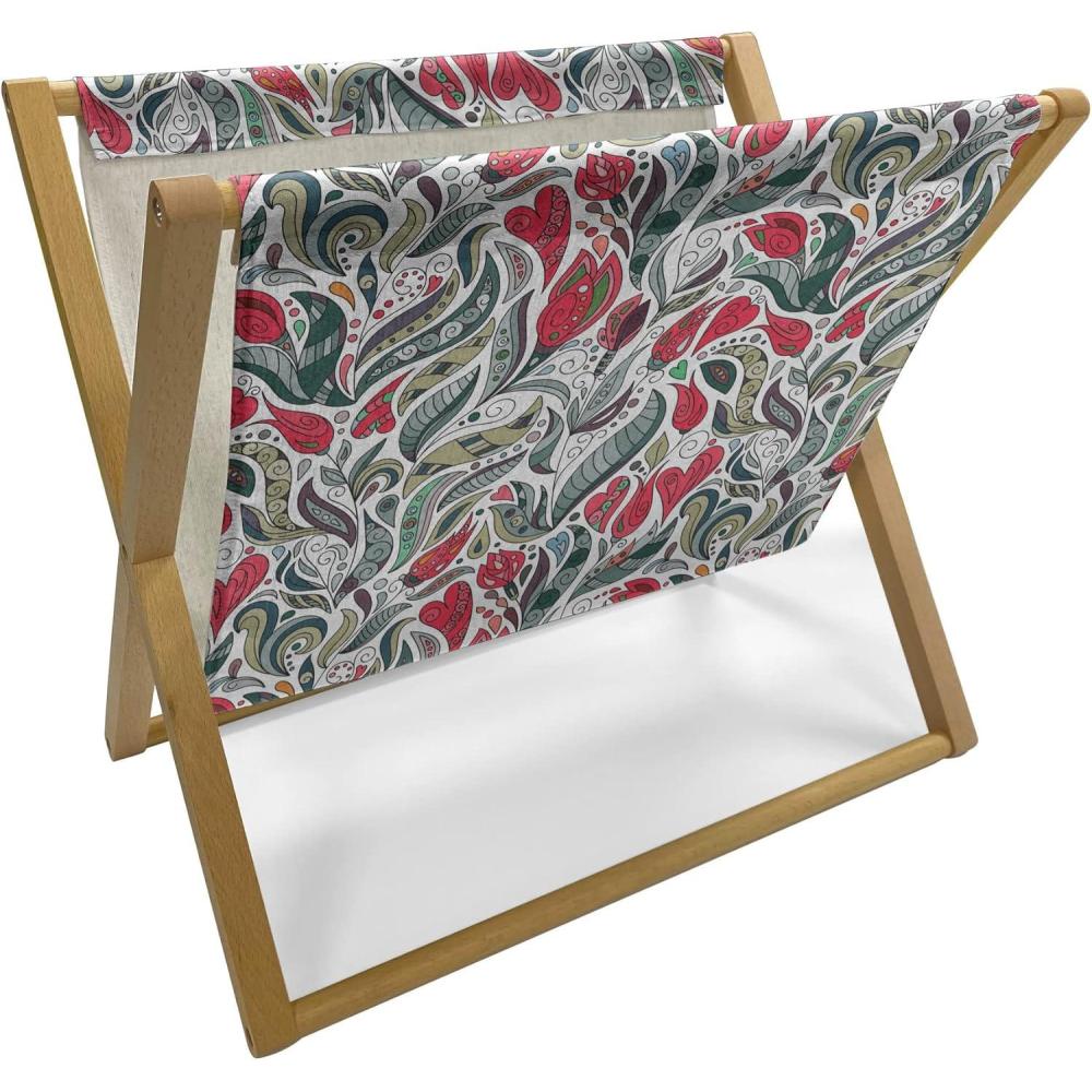 imageAmbesonne Shabby Flora Magazine and Book Holder Romantic Rose Petals with Branches Nature Beauty Valentine Feminine Print Floor Rack Decor for Interior of Home amp Office 22 x 19 Pink and YellowGrey and Hot Pink