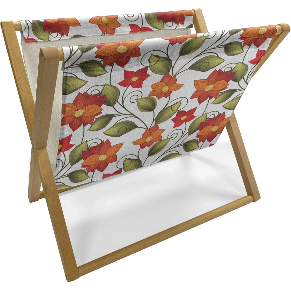 imageAmbesonne Shabby Flora Magazine and Book Holder Romantic Rose Petals with Branches Nature Beauty Valentine Feminine Print Floor Rack Decor for Interior of Home amp Office 22 x 19 Pink and YellowOlive Green Orange White