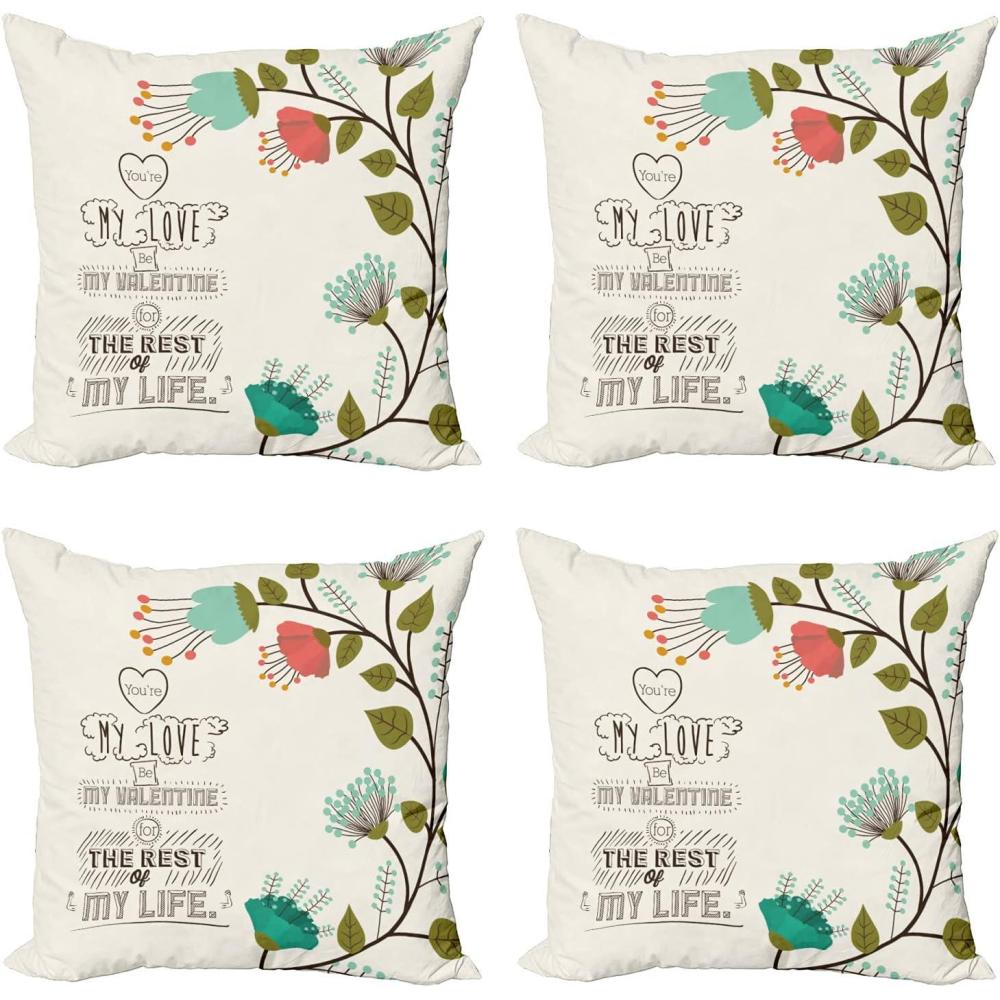 imageAmbesonne Valentines Day Decorative Throw Pillow Case Pack of 4 Valentines Day Romanic Themed Floral Flowers with Leaves Art Print Cushion Cover for Couch Living Room Car 20 Multicolor18