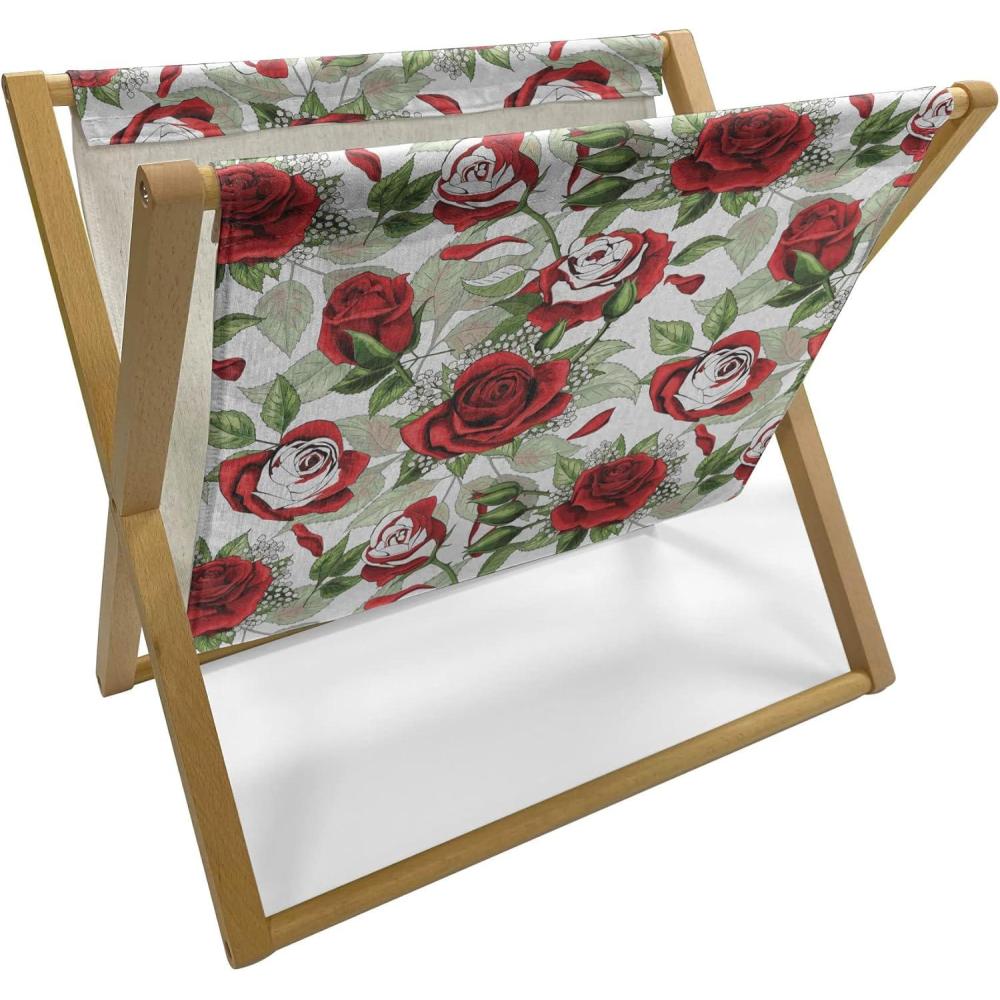 imageAmbesonne Valentines Day Magazine and Book Holder Classic Romantic Rose Flowers Branches Bouquet on Plain Backdrop Decorative Floor Rack Organizer for Living Room 22x19 White Ruby and GreenWhite Ruby and Green