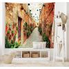 Ambesonne European Tapestry, Spanish Alley Rock Houses and Plants Latin Tourism Scene Mediterranean Print, Wide Wall Hanging for Bedroom Living Room Dorm, 80″ X 60″, Cream Green