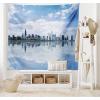 Ambesonne Fantasy Tapestry, Cartoon Style Night Sky Clouds Half Moon Cloudscape Print, Wide Wall Hanging for Bedroom Living Room Dorm, 60″ X 40″, Yellow Beige White(Blue White Grey)