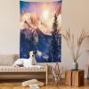 Ambesonne Fantasy Tapestry, Cartoon Style Night Sky Clouds Half Moon Cloudscape Print, Wide Wall Hanging for Bedroom Living Room Dorm, 60″ X 40″, Yellow Beige White(Blue Orange)