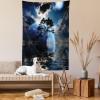 Ambesonne Fantasy Tapestry, Cartoon Style Night Sky Clouds Half Moon Cloudscape Print, Wide Wall Hanging for Bedroom Living Room Dorm, 60″ X 40″, Yellow Beige White(Navy)