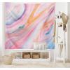 Ambesonne Fantasy Tapestry, Cartoon Style Night Sky Clouds Half Moon Cloudscape Print, Wide Wall Hanging for Bedroom Living Room Dorm, 60″ X 40″, Yellow Beige White(Pink Blue)