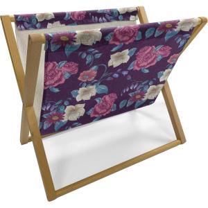 Ambesonne Bird Magazine and Book Holder, Rhythmic Valentines Birds on Dark Tone Background, Decorative Floor Rack Organizer for Living Room, 22″x19″, Hunter Green Mint Green(Plum and Multicolor)