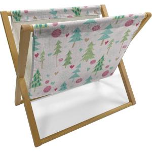 Ambesonne Bird Magazine and Book Holder, Rhythmic Valentines Birds on Dark Tone Background, Decorative Floor Rack Organizer for Living Room, 22″x19″, Hunter Green Mint Green(Pearl and Multicolor)