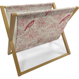 Ambesonne Bird Magazine and Book Holder, Rhythmic Valentines Birds on Dark Tone Background, Decorative Floor Rack Organizer for Living Room, 22″x19″, Hunter Green Mint Green(Eggshell and Vermilion)