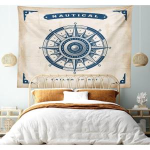 Ambesonne Compass Tapestry, Compass Illustration with Lettering Nautical Ocean Adventure Themed Print, Wide Wall Hanging for Bedroom Living Room Dorm, 60″ X 40″, Night Blue Beige(Night Blue Beige)