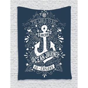 Ambesonne Compass Tapestry, Compass Illustration with Lettering Nautical Ocean Adventure Themed Print, Wide Wall Hanging for Bedroom Living Room Dorm, 60″ X 40″, Night Blue Beige(Blue)
