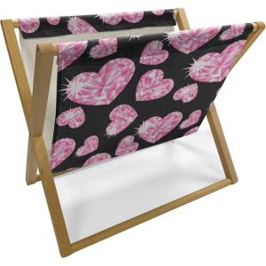 Ambesonne Diamonds Magazine and Book Holder, Romantic Pink Heart Stones on Black Background Valentines Day Theme, Floor Rack Decor for Interior of Home & Office, 22″ x 19″, Pale Pink Black(Pale Pink Black)