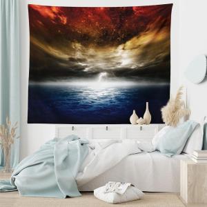 Ambesonne Fantasy Tapestry, Cartoon Style Night Sky Clouds Half Moon Cloudscape Print, Wide Wall Hanging for Bedroom Living Room Dorm, 60″ X 40″, Yellow Beige White(Red Yellow Blue)