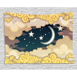 Ambesonne Fantasy Tapestry, Cartoon Style Night Sky Clouds Half Moon Cloudscape Print, Wide Wall Hanging for Bedroom Living Room Dorm, 60″ X 40″, Yellow Beige White(Yellow Beige White)
