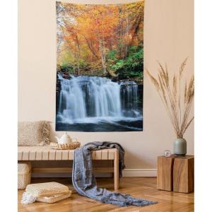 Ambesonne Fantasy Tapestry, Cartoon Style Night Sky Clouds Half Moon Cloudscape Print, Wide Wall Hanging for Bedroom Living Room Dorm, 60″ X 40″, Yellow Beige White(Brown Orange)