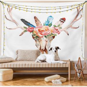 Ambesonne Fantasy Tapestry, Cartoon Style Night Sky Clouds Half Moon Cloudscape Print, Wide Wall Hanging for Bedroom Living Room Dorm, 60″ X 40″, Yellow Beige White(Aqua Pale Pink)