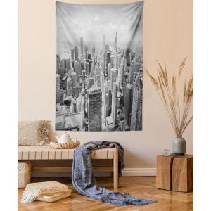 Ambesonne Fantasy Tapestry, Cartoon Style Night Sky Clouds Half Moon Cloudscape Print, Wide Wall Hanging for Bedroom Living Room Dorm, 60″ X 40″, Yellow Beige White(Black Grey)