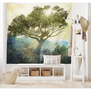 Ambesonne Fantasy Tapestry, Cartoon Style Night Sky Clouds Half Moon Cloudscape Print, Wide Wall Hanging for Bedroom Living Room Dorm, 60″ X 40″, Yellow Beige White(Green Yellow Blue)