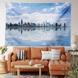 Ambesonne Fantasy Tapestry, Cartoon Style Night Sky Clouds Half Moon Cloudscape Print, Wide Wall Hanging for Bedroom Living Room Dorm, 60″ X 40″, Yellow Beige White(Blue White Grey)