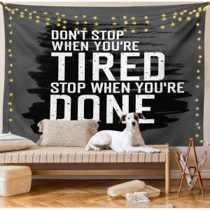 Ambesonne Fitness Tapestry, Words Dont Stop Encouraging Keep Moving Brush Strokes, Wide Wall Hanging for Bedroom Living Room Dorm, 80″ X 60″, Charcoal Grey White