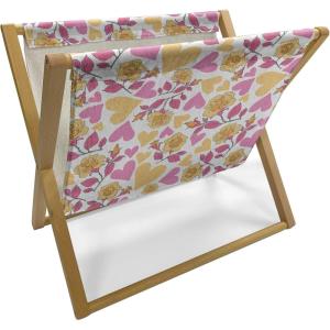 Ambesonne Floral Magazine and Book Holder, Romantic Style Bicolor Hearts and Blooming Roses Valentine’s Day, Floor Rack Decor for Interior of Home & Office, 22″ x 19″, Mustard Pink(Mustard Pink)