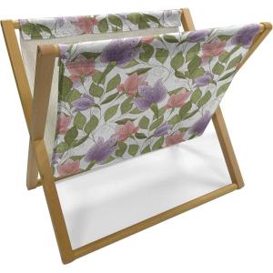Ambesonne Shabby Flora Magazine and Book Holder, Romantic Rose Petals with Branches Nature Beauty Valentine Feminine Print, Floor Rack Decor for Interior of Home & Office, 22″ x 19″, Pink and Yellow(Olive Green Coral)