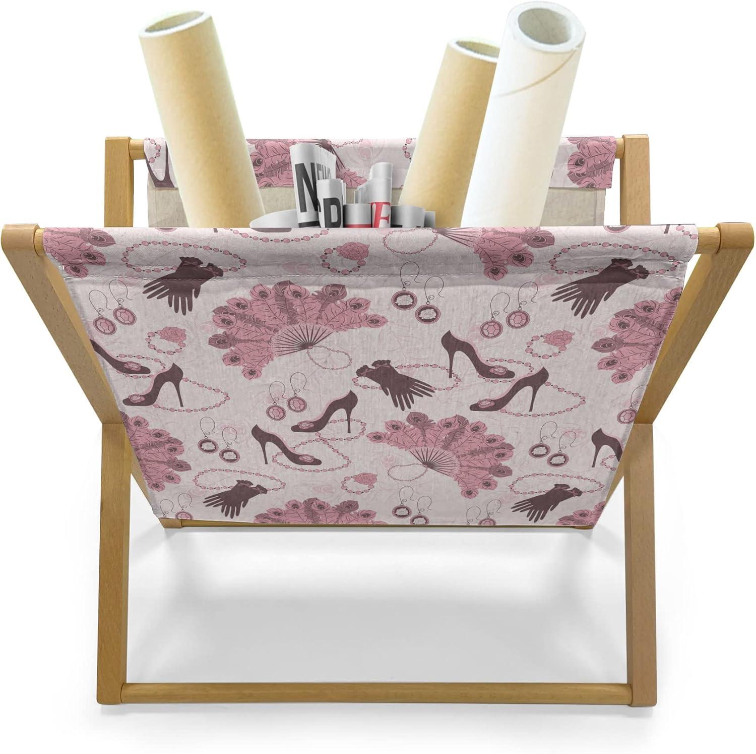 imageAmbesonne Eiffel Magazine and Book Holder Valentines Day Inspired Pattern with France Paris Oh La La Texts Heart Shapes Floor Rack Decor for Interior of Home amp Office 22 x 19 Pink White BlackPale Pink