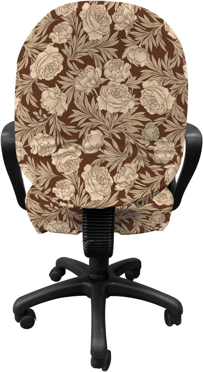 imageAmbesonne Flower Office Chair Slipcover Blooming Romantic Rose Bouquet Expressing Love Vintage Valentines Day Pattern Protective Stretch Decorative Fabric Cover Brown Beige