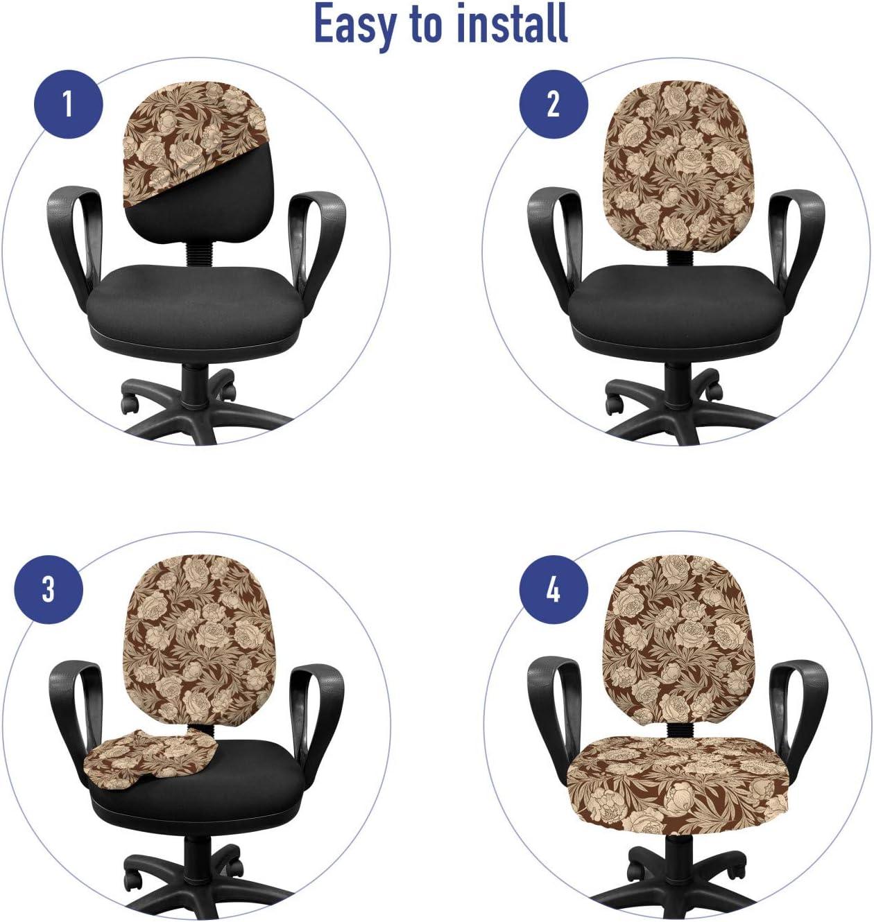 imageAmbesonne Flower Office Chair Slipcover Blooming Romantic Rose Bouquet Expressing Love Vintage Valentines Day Pattern Protective Stretch Decorative Fabric Cover Brown Beige