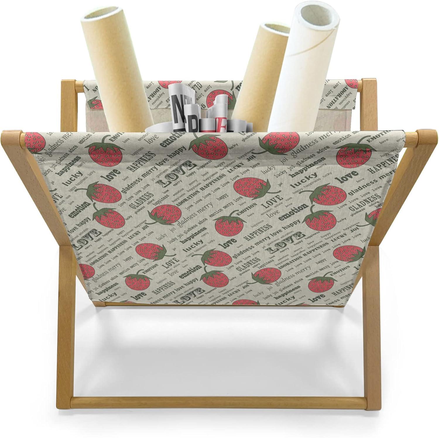 imageAmbesonne Fruits Magazine and Book Holder Retro Valentine Theme with Strawberry Love Happiness Merry Lucky Image Floor Rack Decor for Interior of Home amp Office 22 x 19 Eggshell Ruby Army GreenEggshell Ruby Army Green