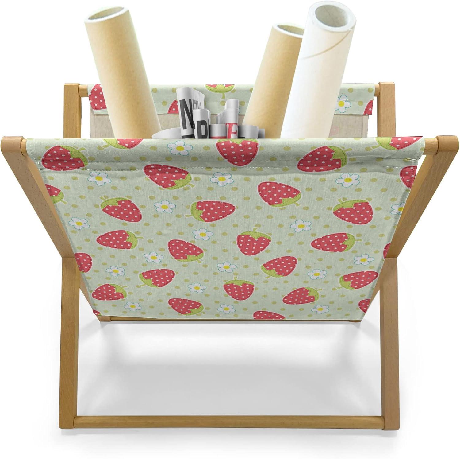 imageAmbesonne Fruits Magazine and Book Holder Retro Valentine Theme with Strawberry Love Happiness Merry Lucky Image Floor Rack Decor for Interior of Home amp Office 22 x 19 Eggshell Ruby Army GreenPale Green Red