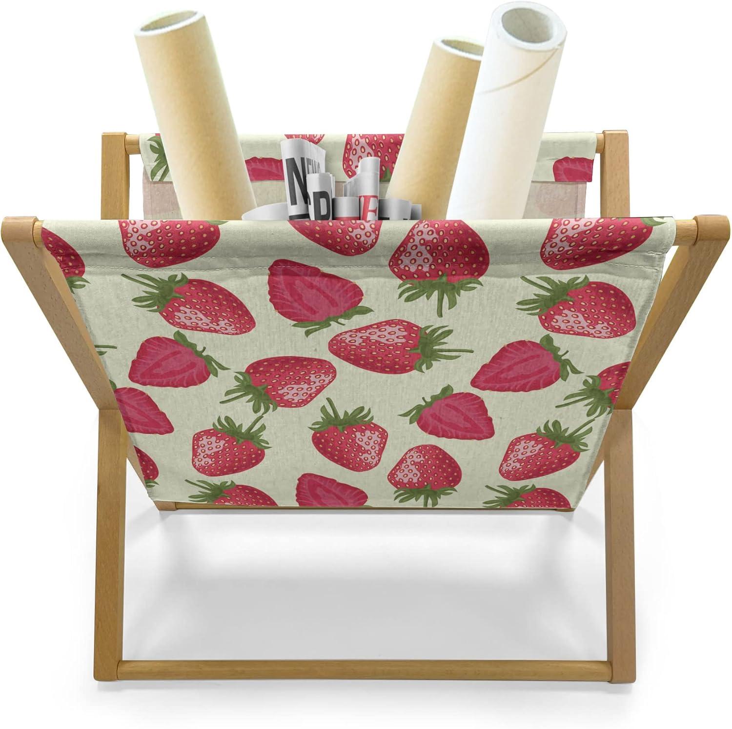 imageAmbesonne Fruits Magazine and Book Holder Retro Valentine Theme with Strawberry Love Happiness Merry Lucky Image Floor Rack Decor for Interior of Home amp Office 22 x 19 Eggshell Ruby Army GreenEggshell Red Olive Green