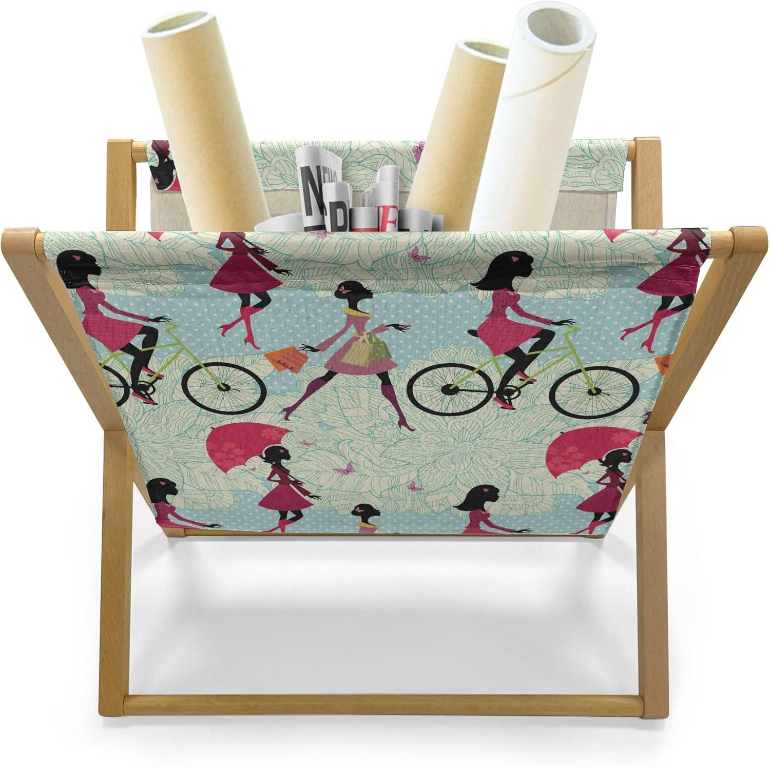 imageAmbesonne Love Magazine and Book Holder Valentines Day Themed Pattern with Hearts on Curvilinear Stripes Floor Rack Decor for Interior of Home amp Office 22 x 19 Grey Pale Fuchsia WhitePale Maroon Cream