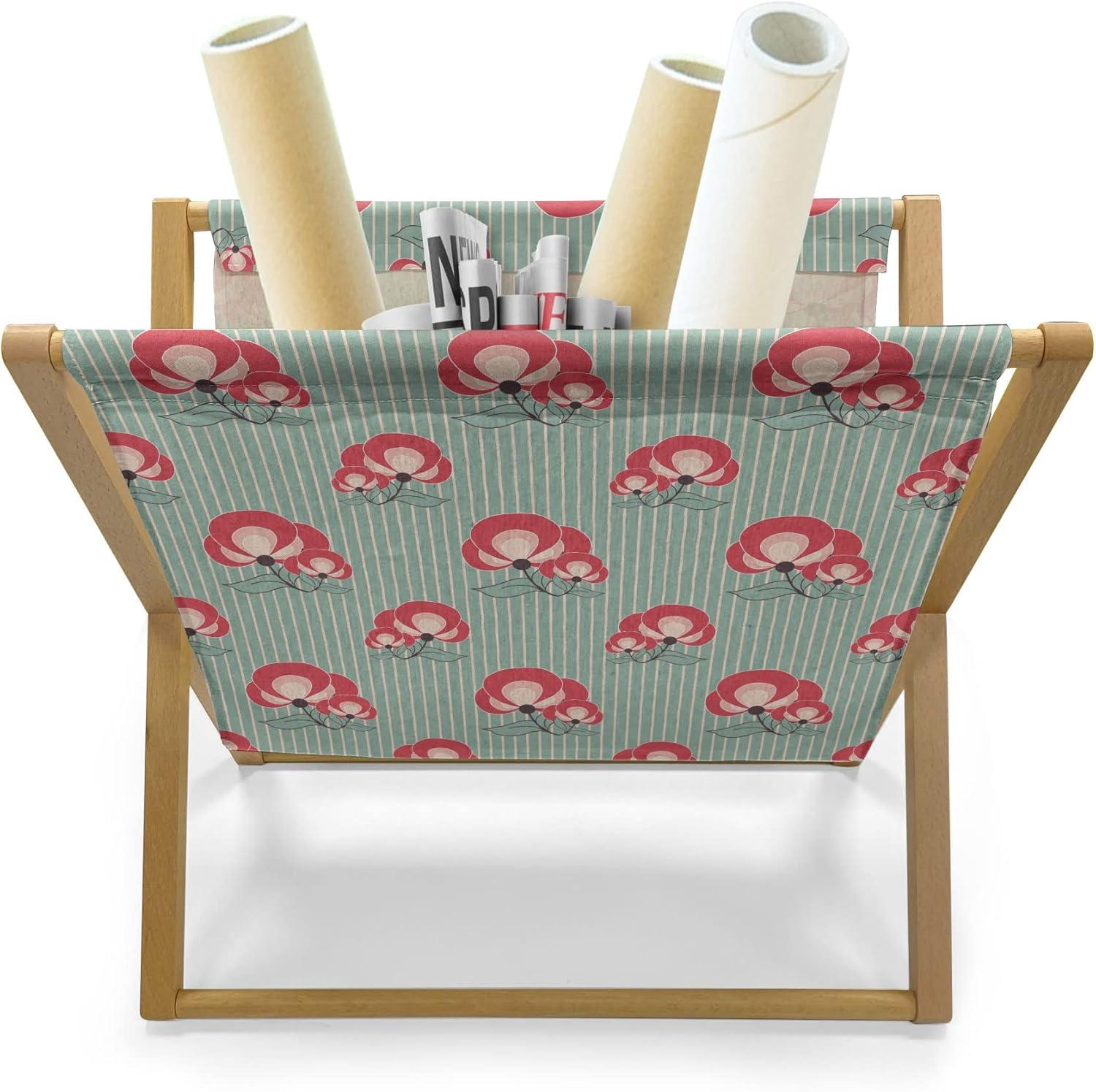 imageAmbesonne Love Magazine and Book Holder Valentines Day Themed Pattern with Hearts on Curvilinear Stripes Floor Rack Decor for Interior of Home amp Office 22 x 19 Grey Pale Fuchsia WhiteDark Coral Pale Teal